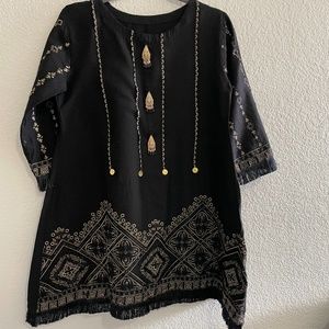Black & gold cotton Embroidery frock
